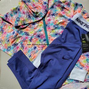 Nike Girls Large Hoodie Jacket w/ dri-fit leggings Floral NEW